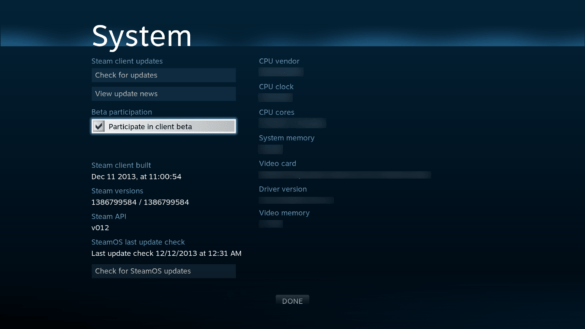 steam os settings system