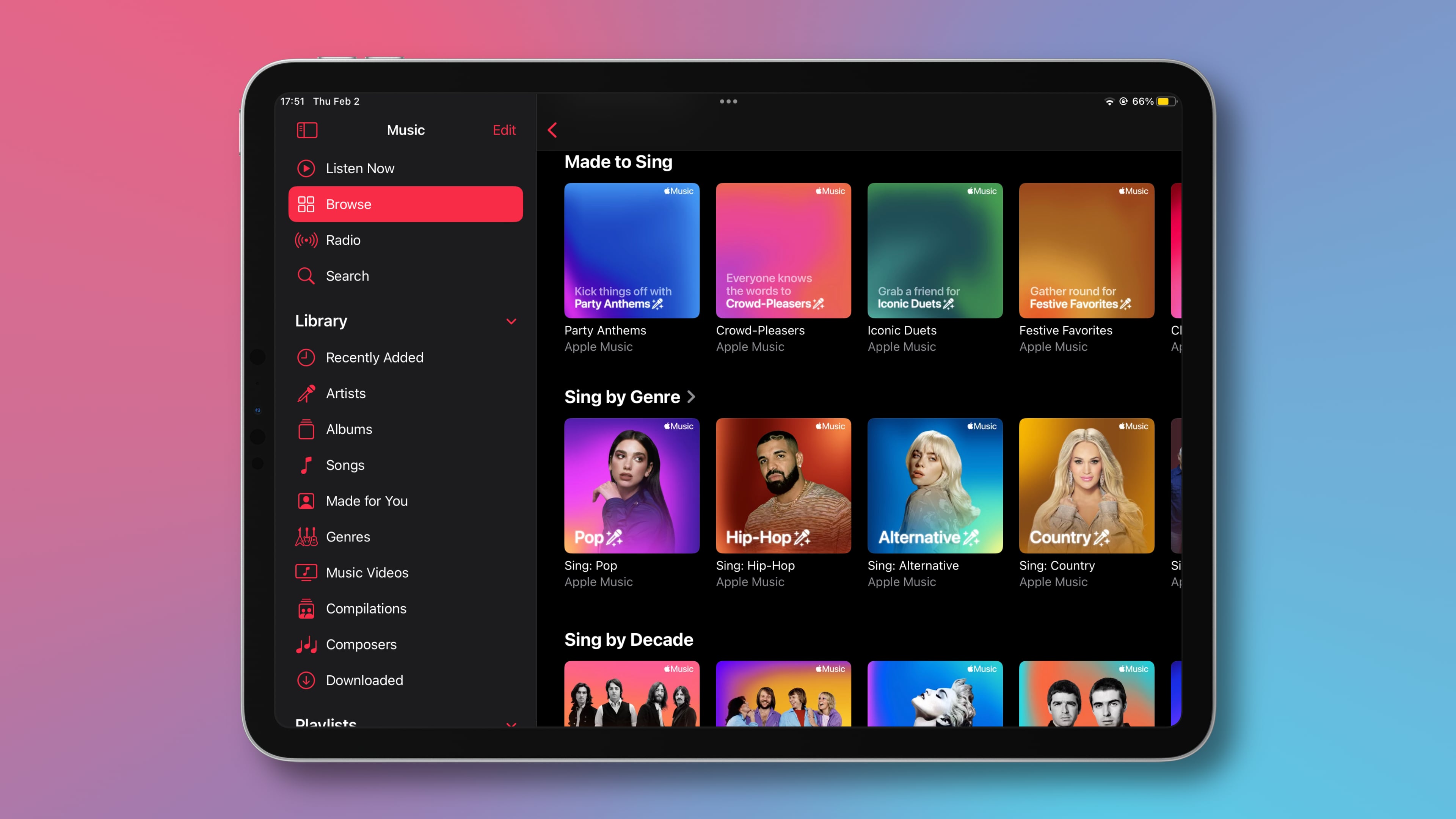 Listes de lecture Apple Music Sing sur iPad