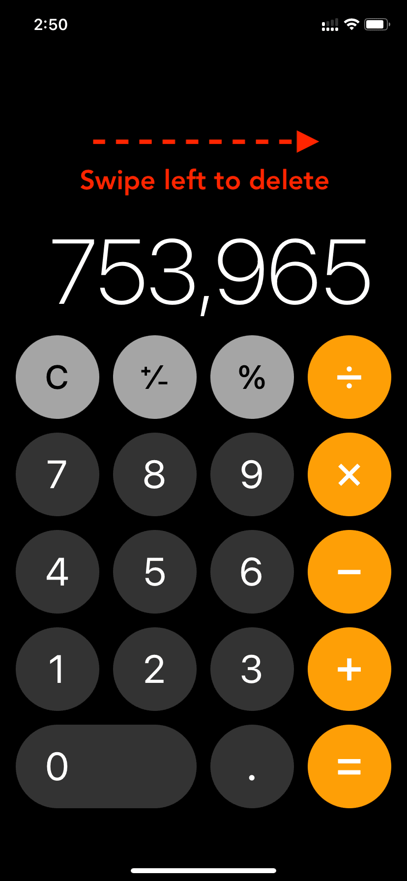 Supprimer les chiffres un par un dans iPhone Calculator