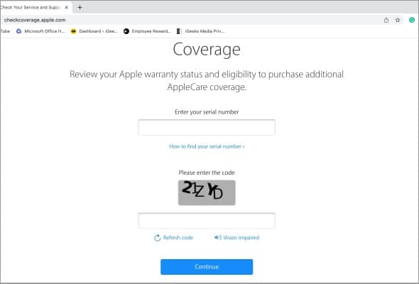 Vérifiez l'état de la garantie sur le site Apple Check Coverage