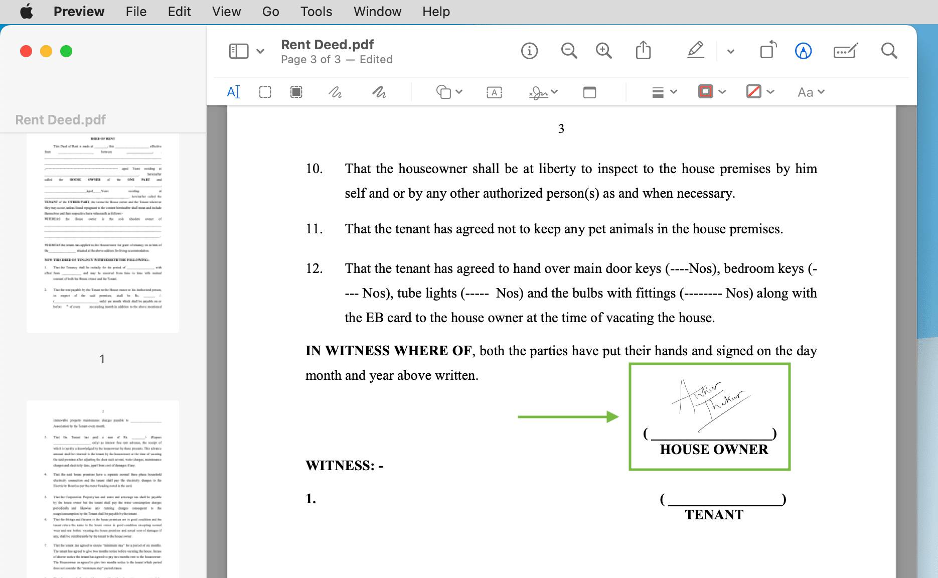 Faites glisser la signature vers la page de droite du PDF sur Mac