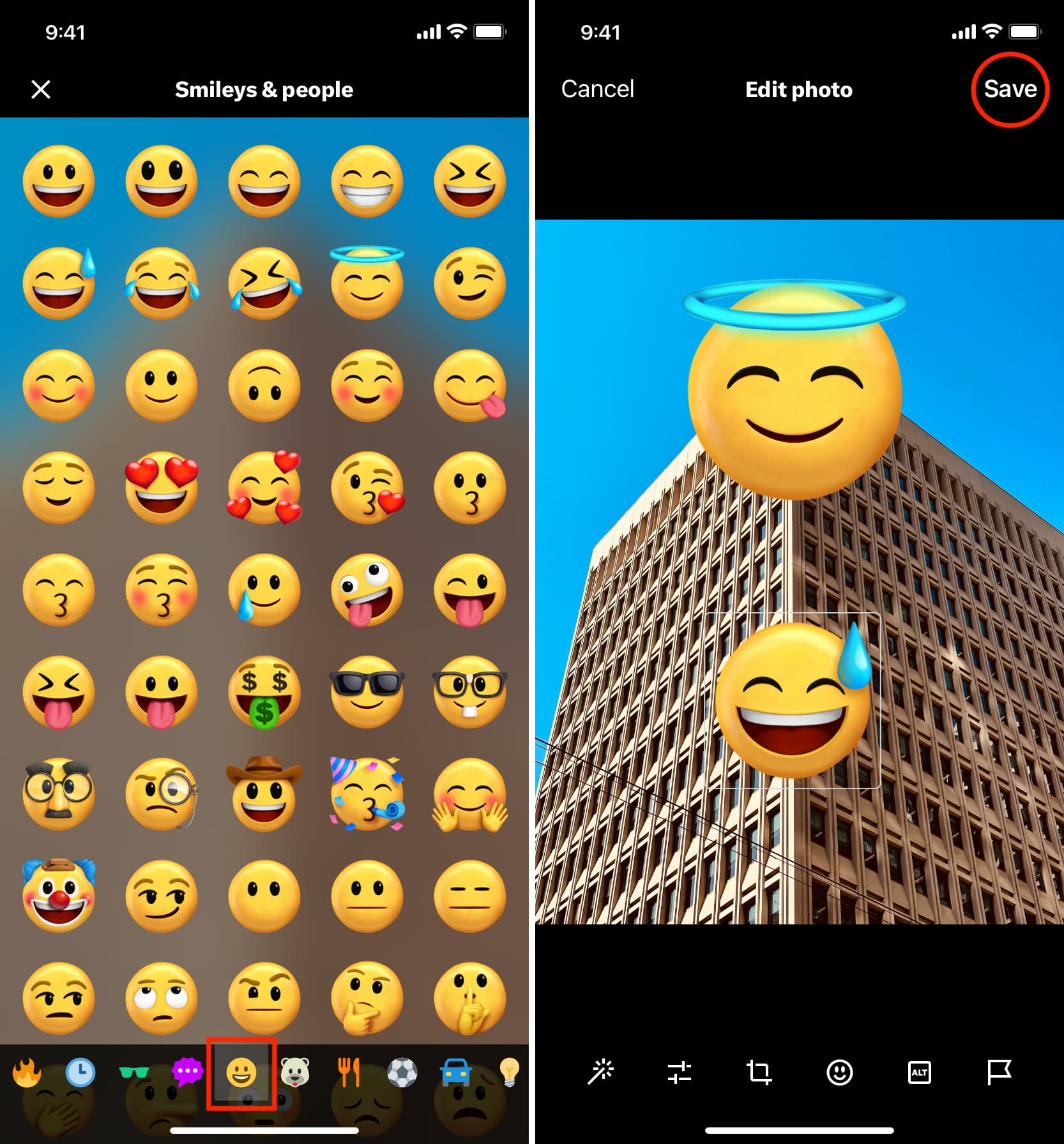 Choisissez l'emoji souhaité à ajouter à la photo dans l'application Twitter