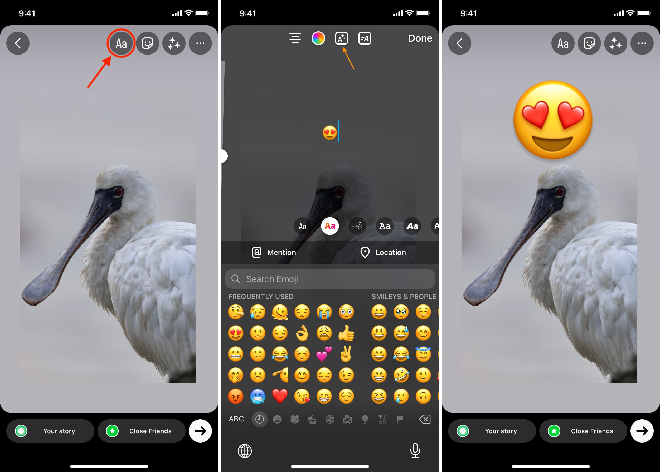 Ajouter des emoji à Instagram Story avant de publier
