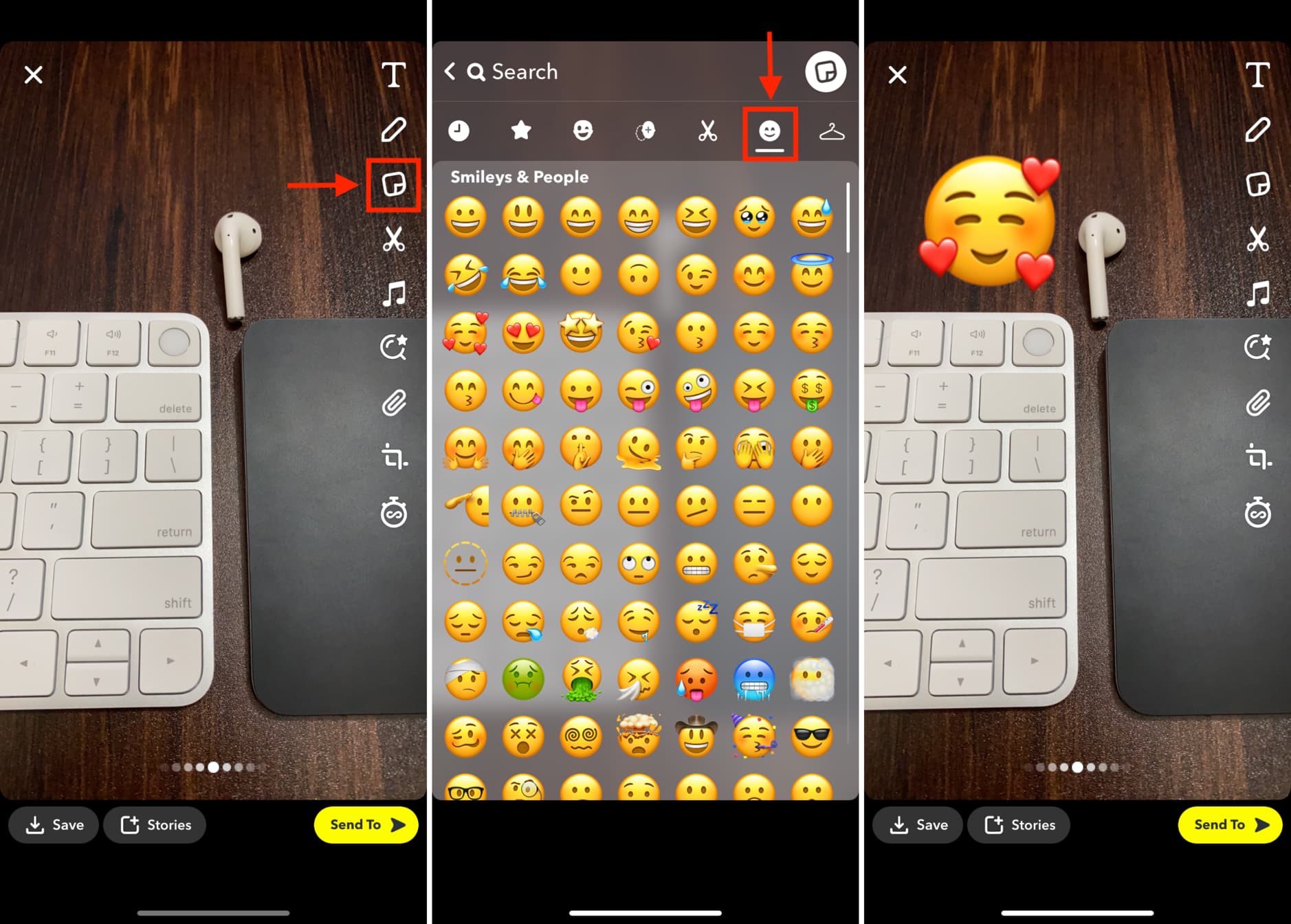 Ajouter des emojis à Snapchat Story avant de publier