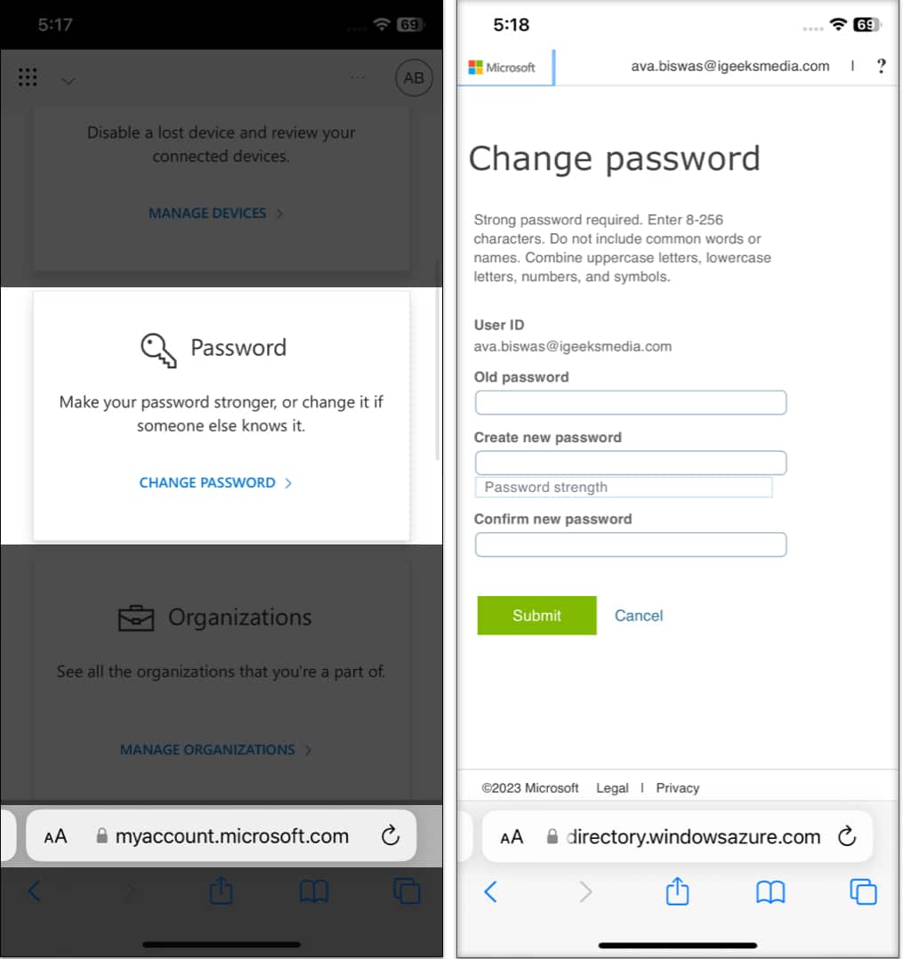 Changer le mot de passe Outlook à l'aide du lien Microsoft