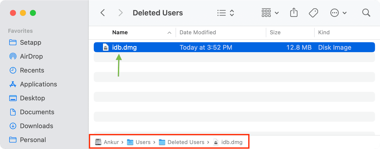 Fichiers utilisateur supprimés en tant qu'image disque dmg sur Mac