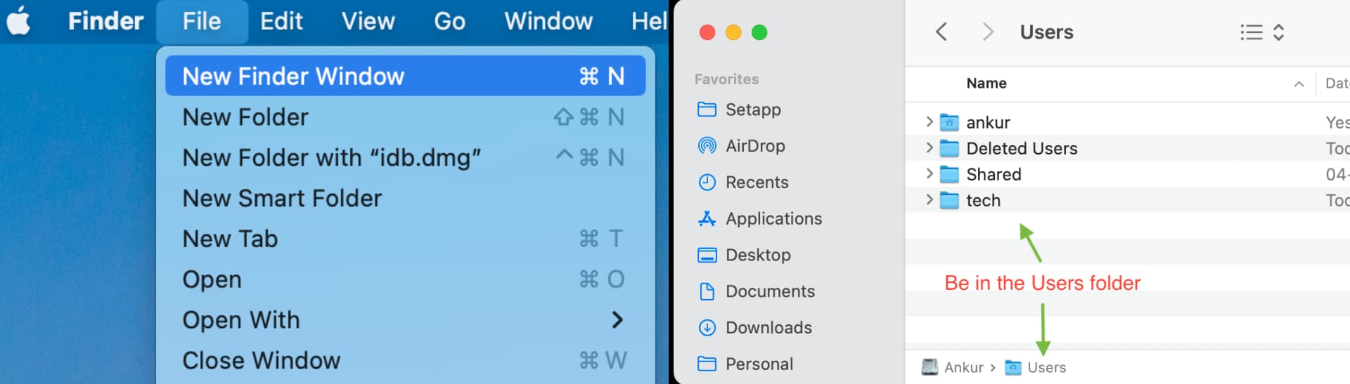 Ouvrez le dossier Utilisateurs Mac dans une nouvelle fenêtre du Finder