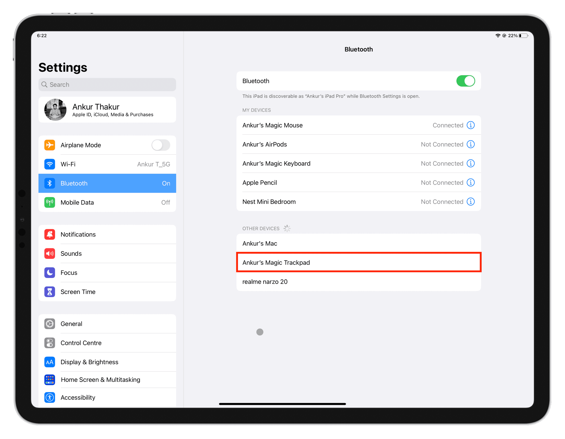 Connectez le trackpad sans fil à l'iPad