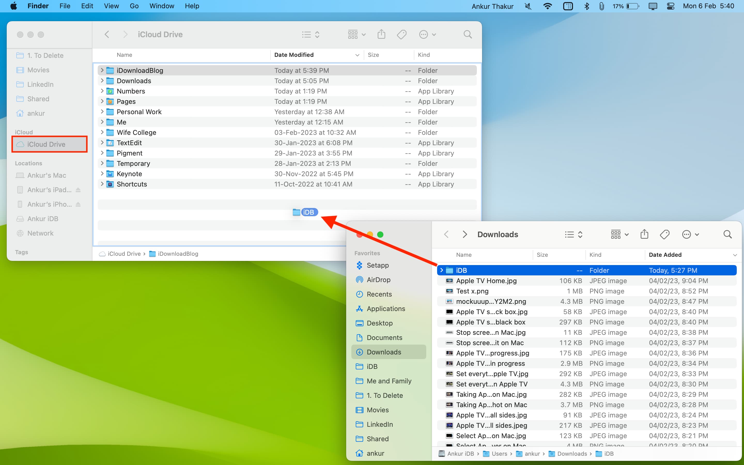 Faites glisser des fichiers vers la section iCloud Drive sur Mac