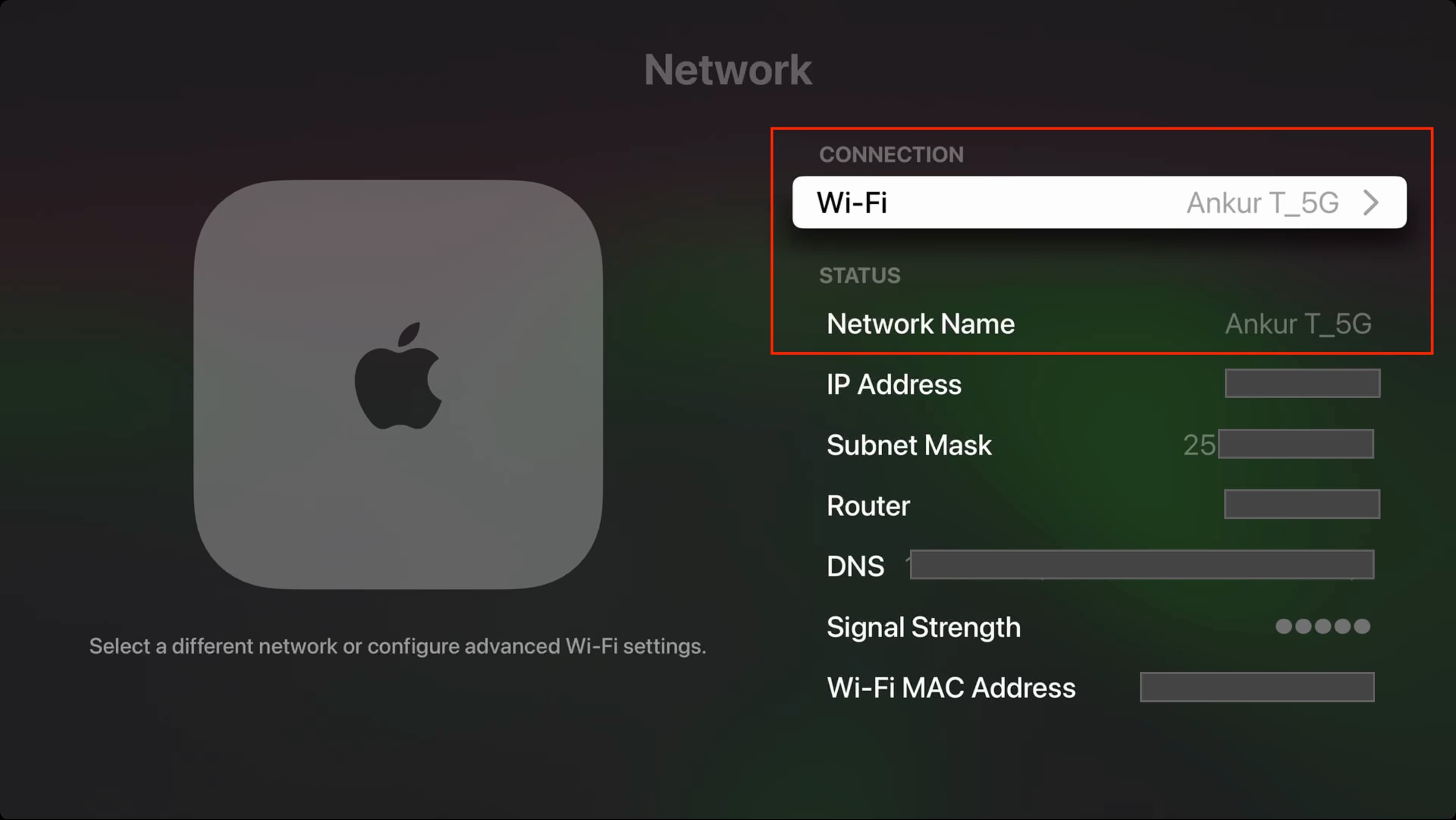 Voir le réseau Wi-Fi auquel votre Apple TV est connectée