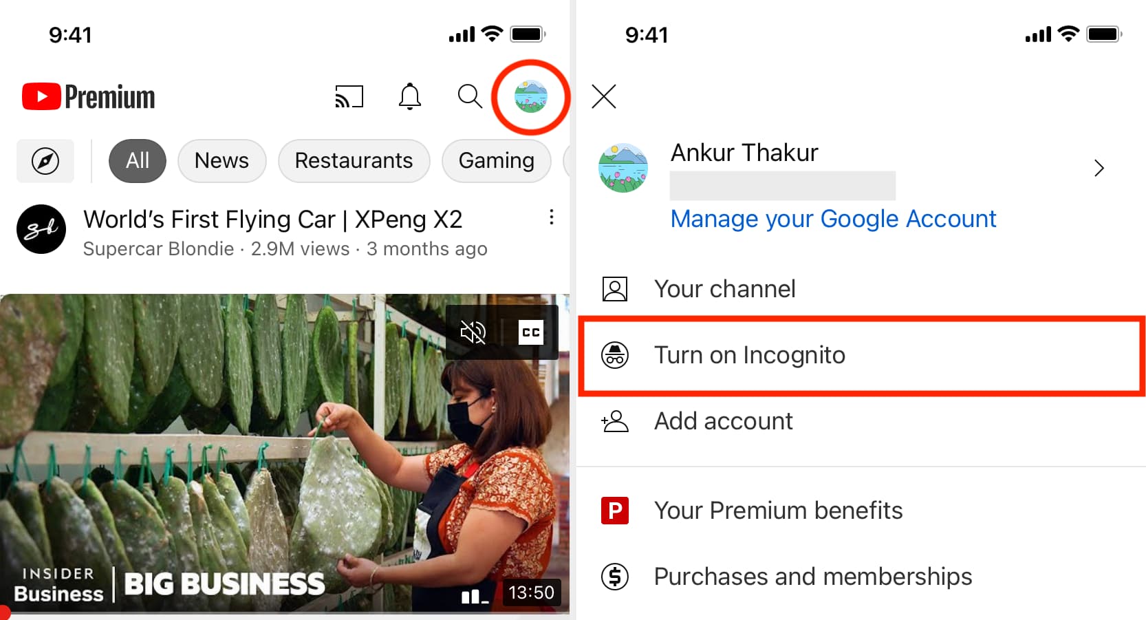 Activer la navigation privée dans l'application YouTube sur iPhone