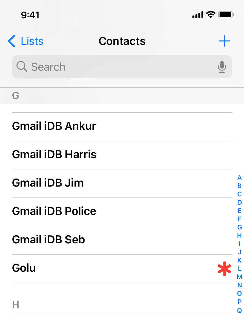Google Contacts ajouté à l'application iOS Contacts