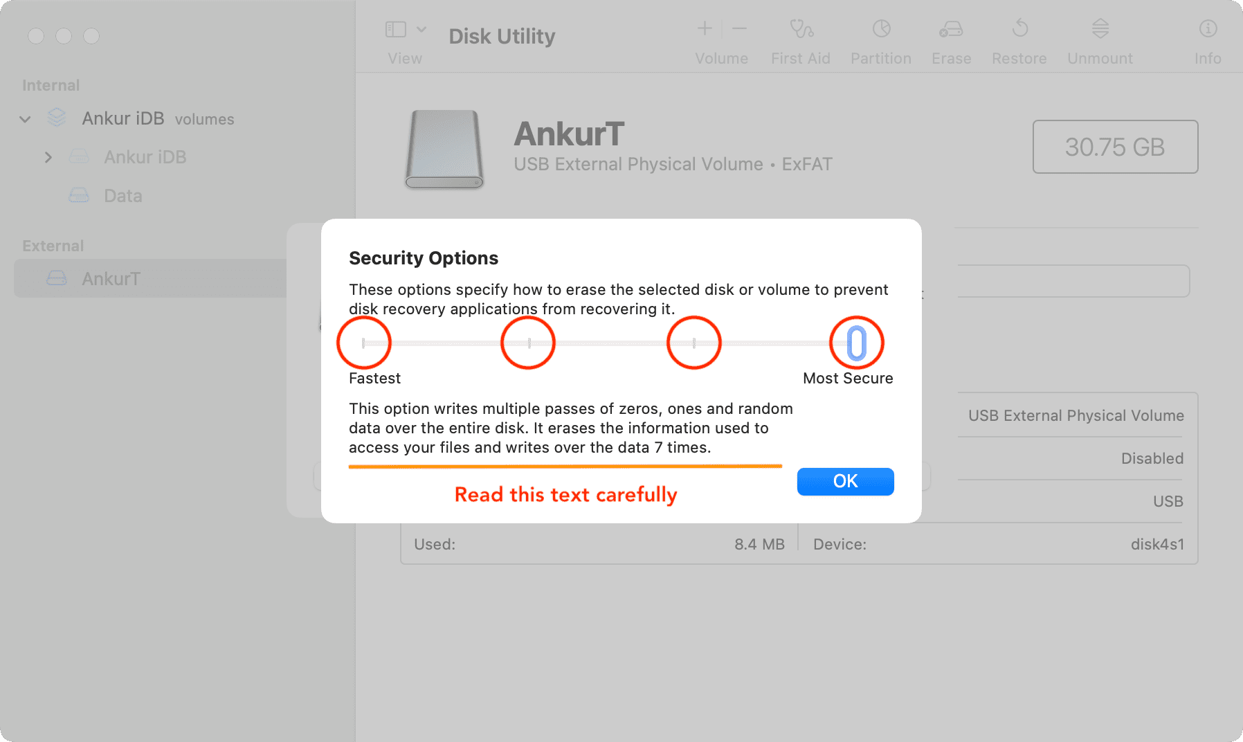 Options de sécurité dans Utilitaire de disque sur Mac