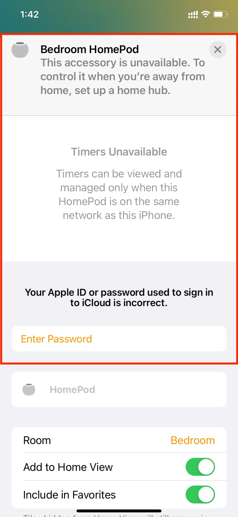 L'accessoire HomePod n'est pas disponible dans l'application Home sur iPhone