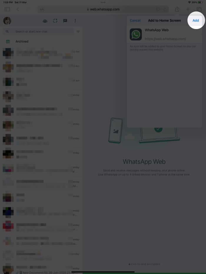 Ajouter WhatsApp Web à l'écran d'accueil de l'iPad