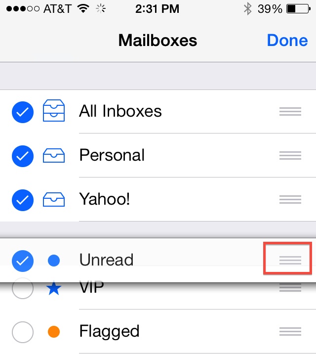 Réorganiser les boîtes aux lettres dans l'application Mail sur iPhone