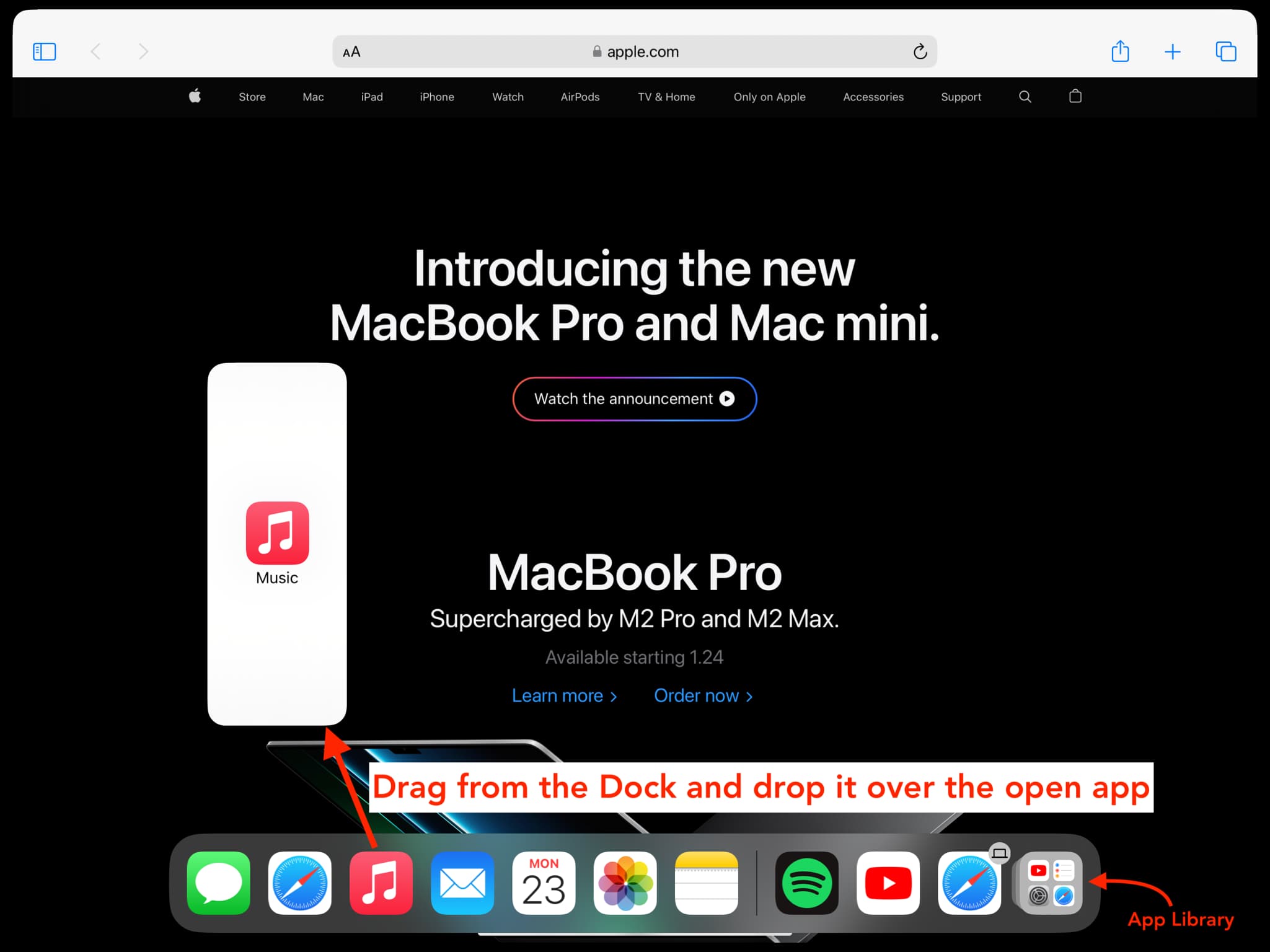 Faites glisser l'application depuis l'iPad Dock pour l'ouvrir dans Slide Over