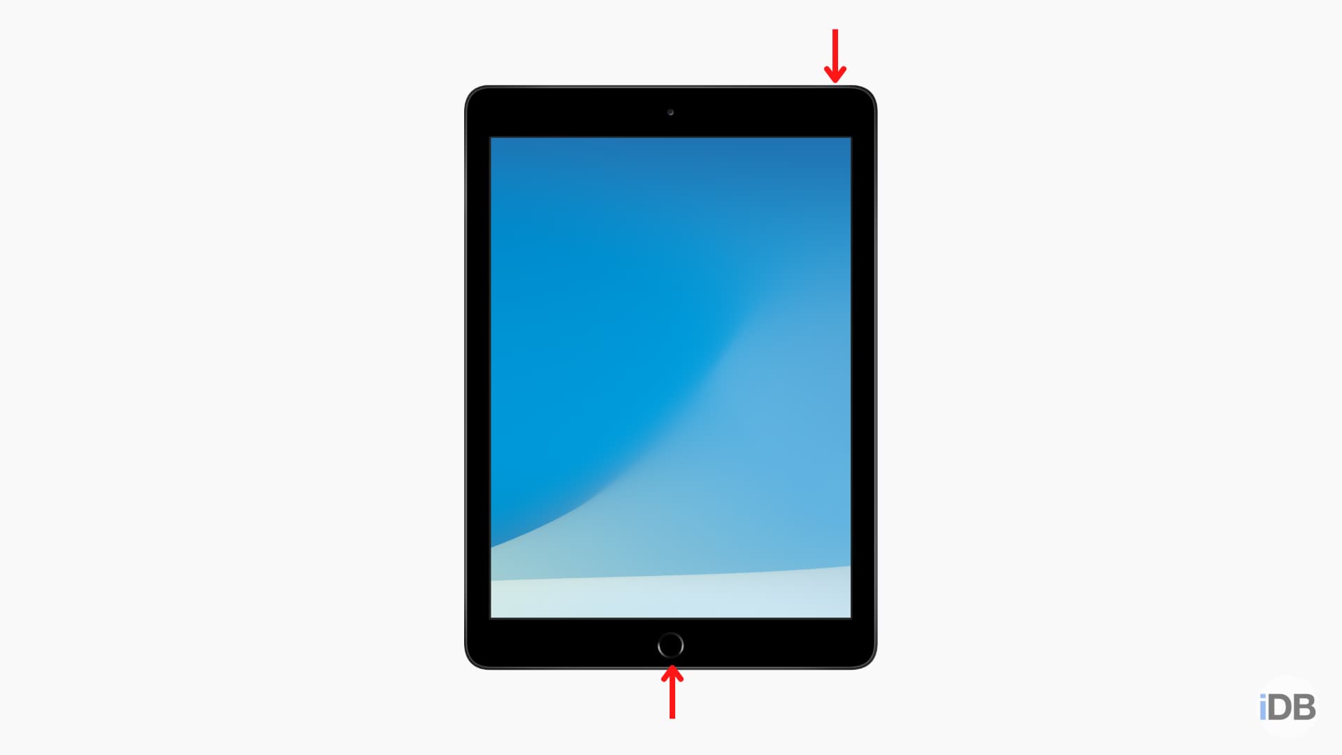 iPad avec bouton Accueil indiquant les boutons sur lesquels appuyer pour entrer en mode de récupération