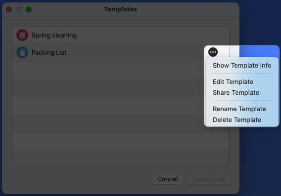 Modifier un modèle dans l'application Rappels sur Mac