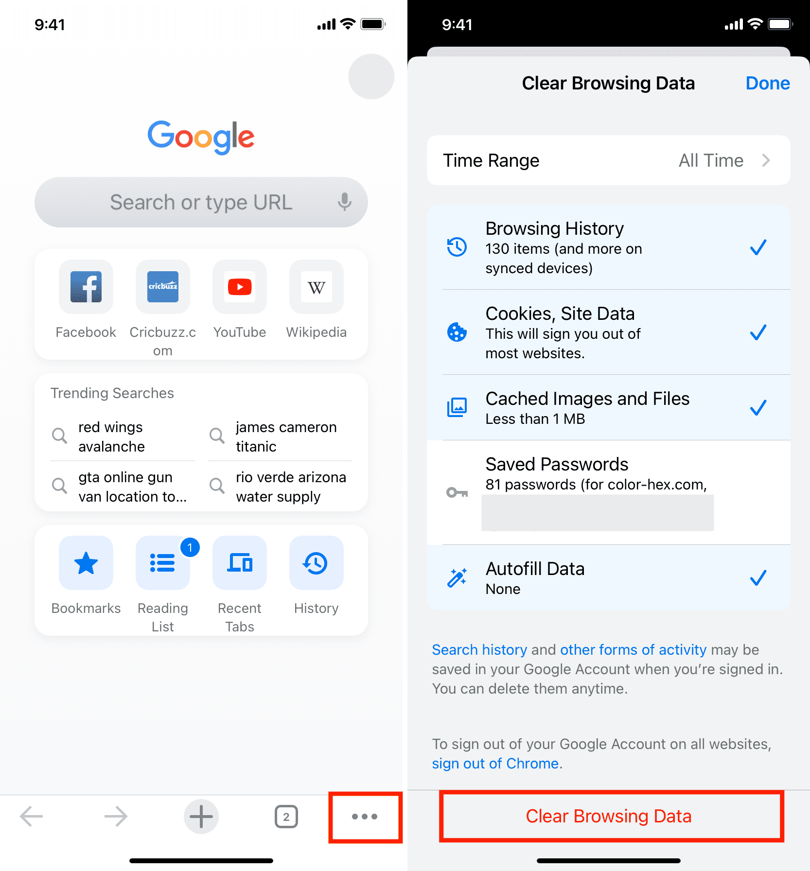Effacer le cache Chrome sur iPhone