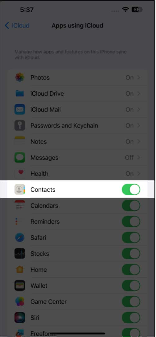 Activer les contacts sur iPhone
