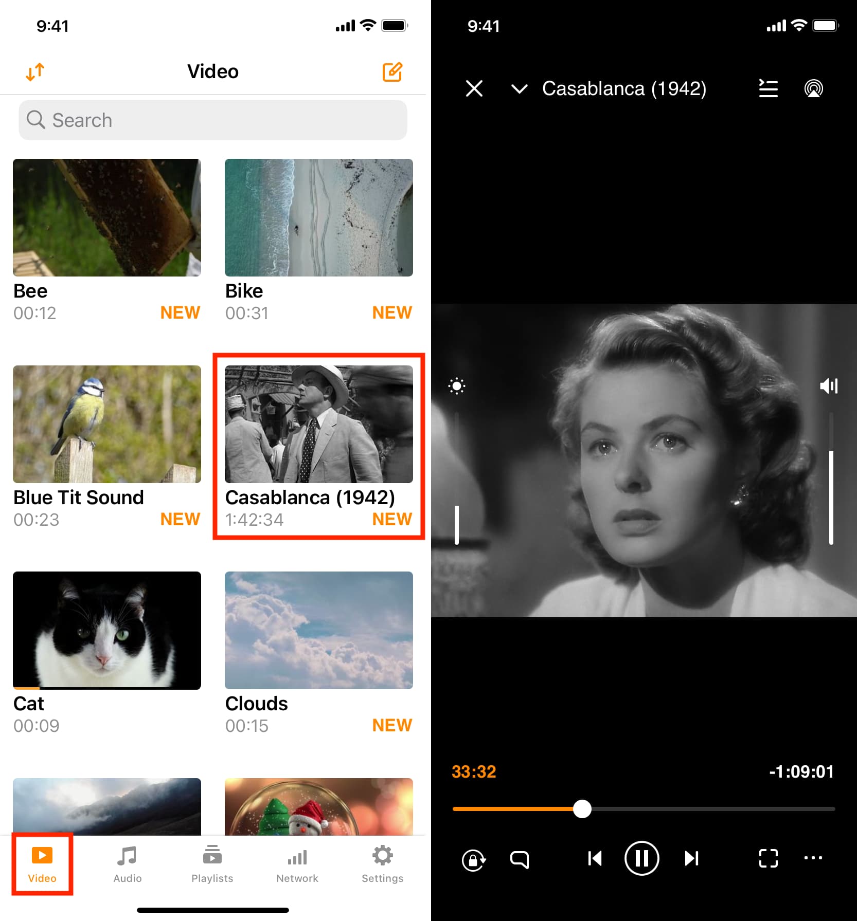 Lecture de vidéo MKV dans le lecteur VLC sur iPhone