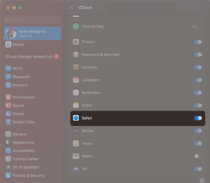 Activer Safari dans iCloud sur Mac