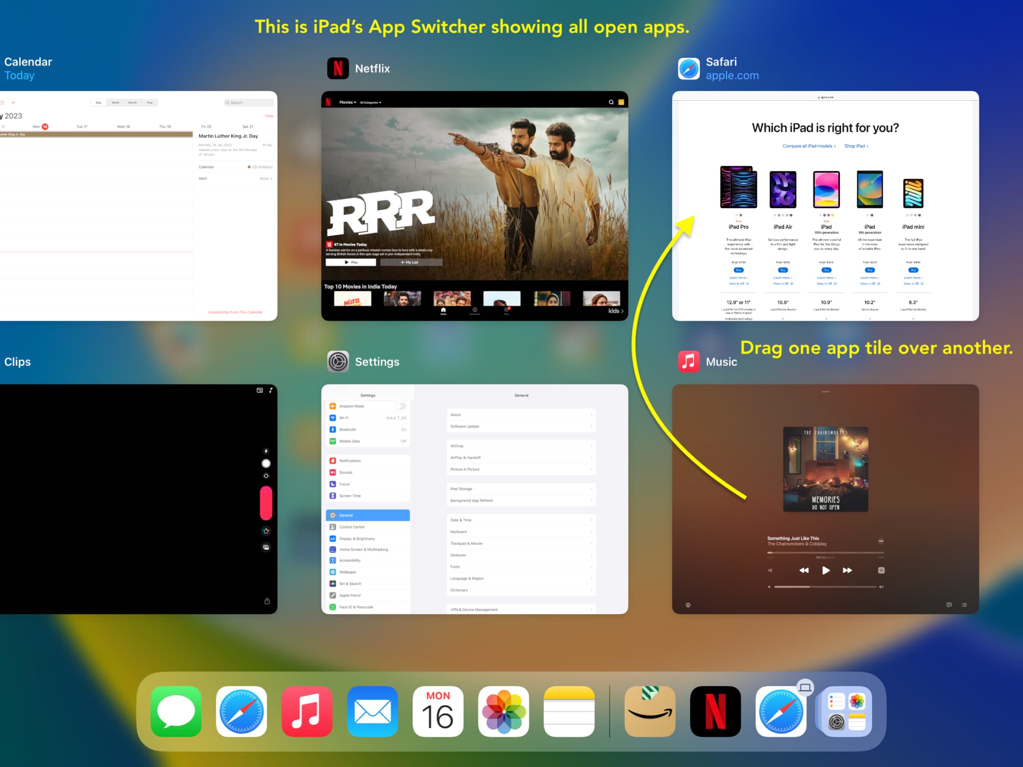 App Switcher sur iPad affichant plusieurs applications ouvertes