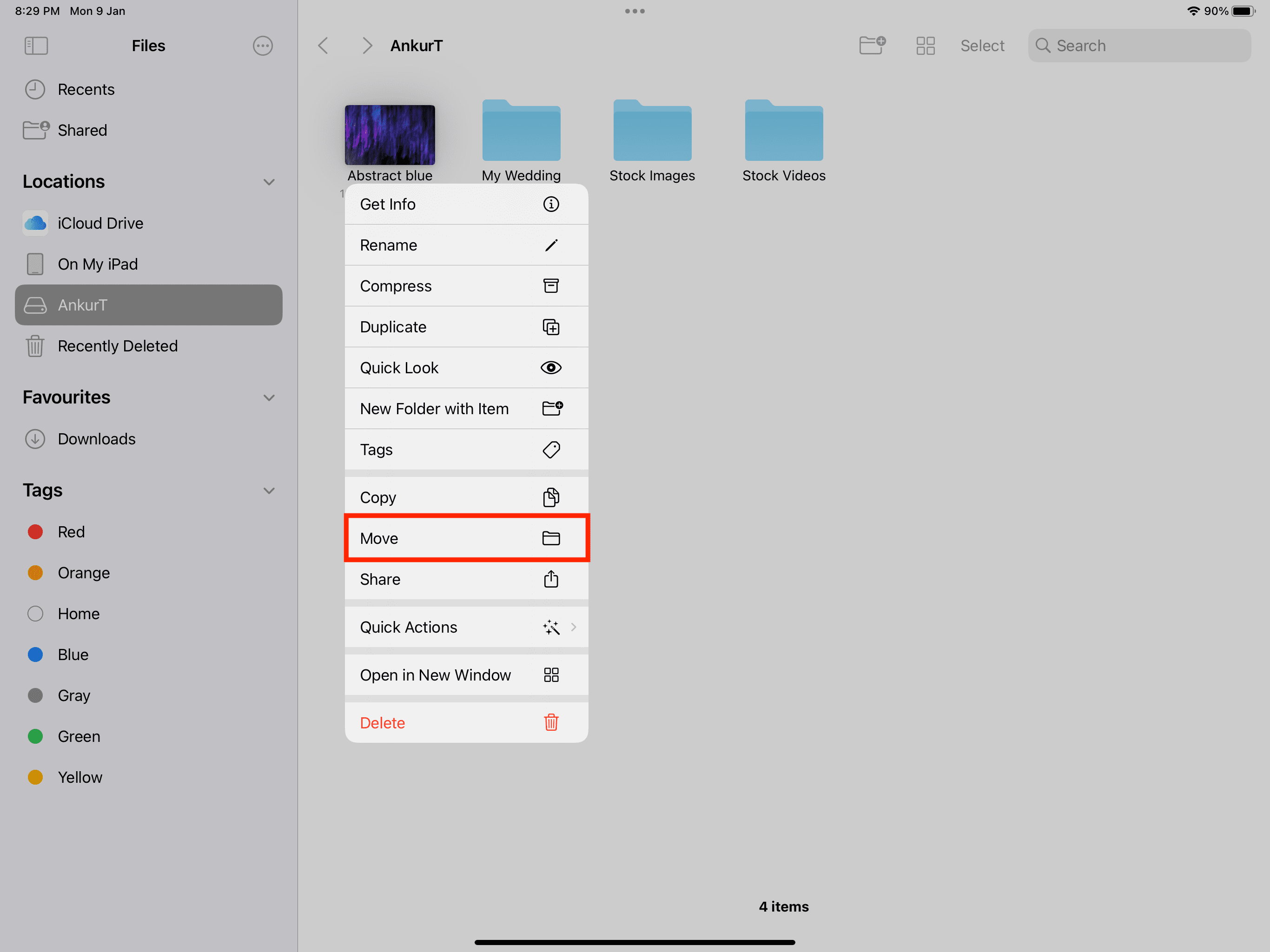Déplacer un seul fichier dans l'application iPad Files