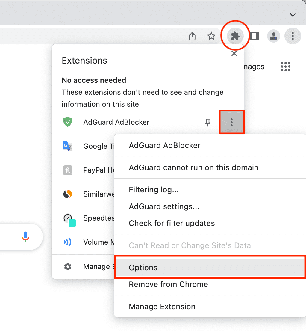 Modifier les paramètres d'une extension Chrome