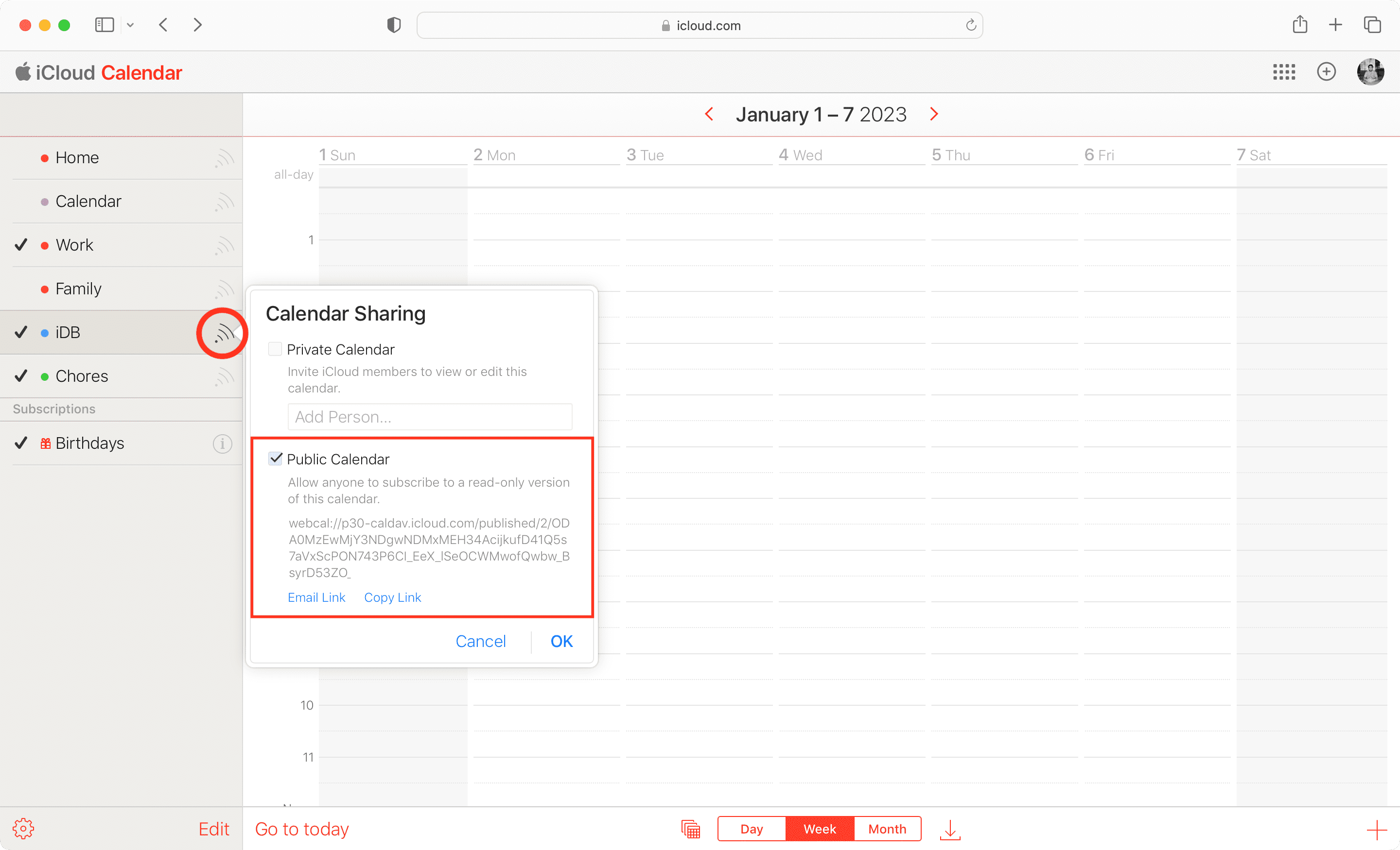 Activer le partage de calendrier sur le Web iCloud