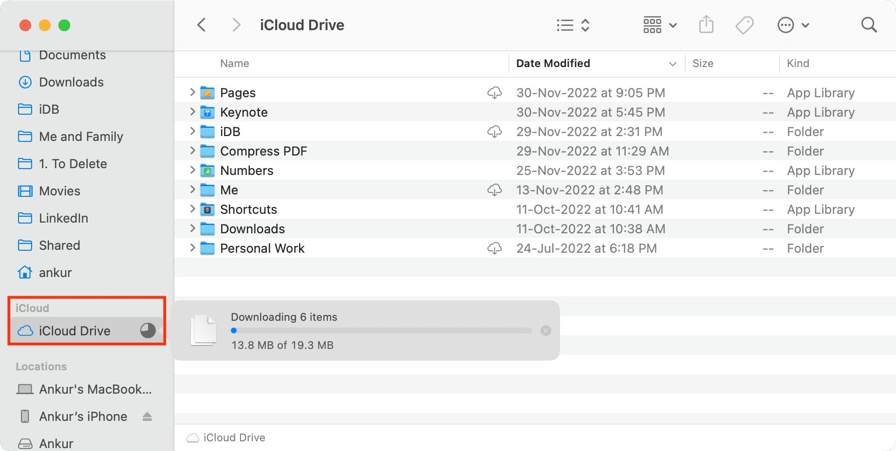 Section iCloud Drive dans le Finder sur Mac