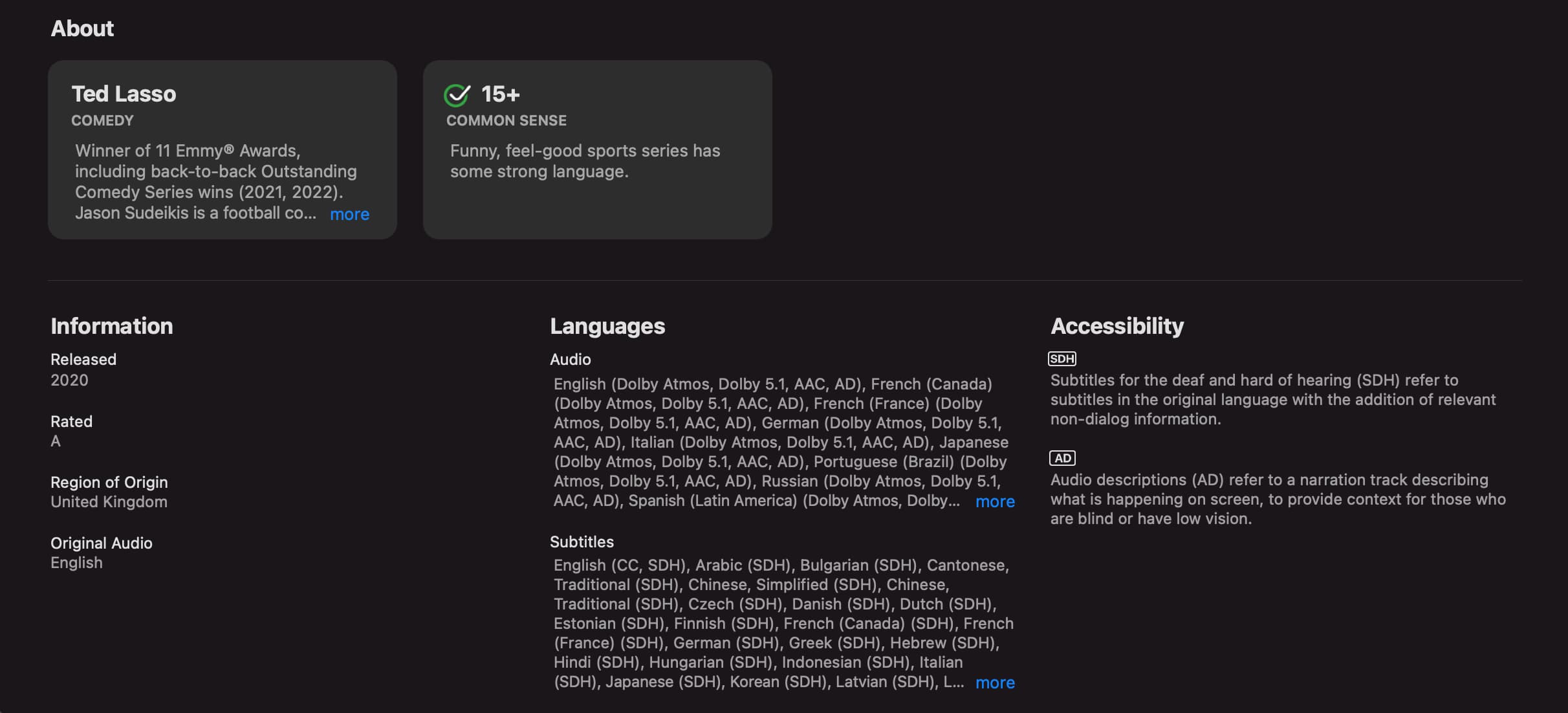 Langues audio et des sous-titres sur Apple TV