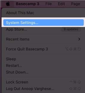 Pour activer Type to sire sur mac, cliquez sur le logo Apple, appuyez sur Paramètres système
