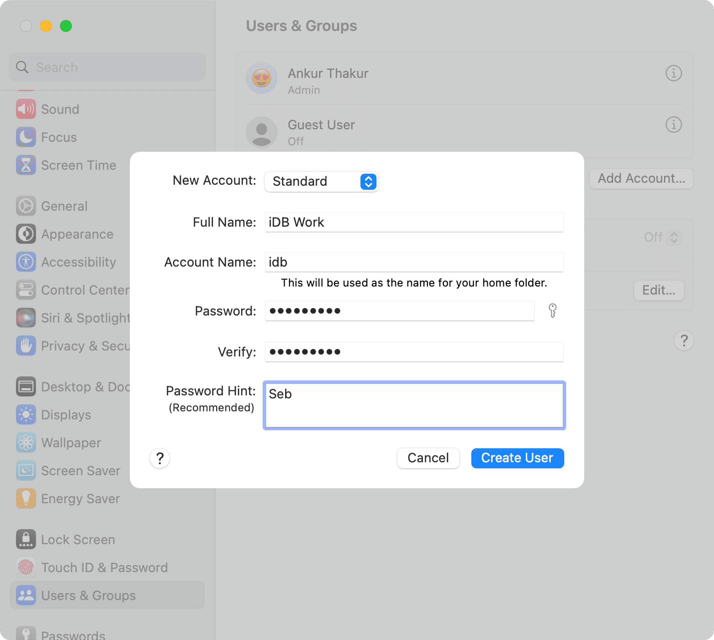 Créer un nouvel utilisateur pour votre Mac dans macOS Ventura et versions ultérieures