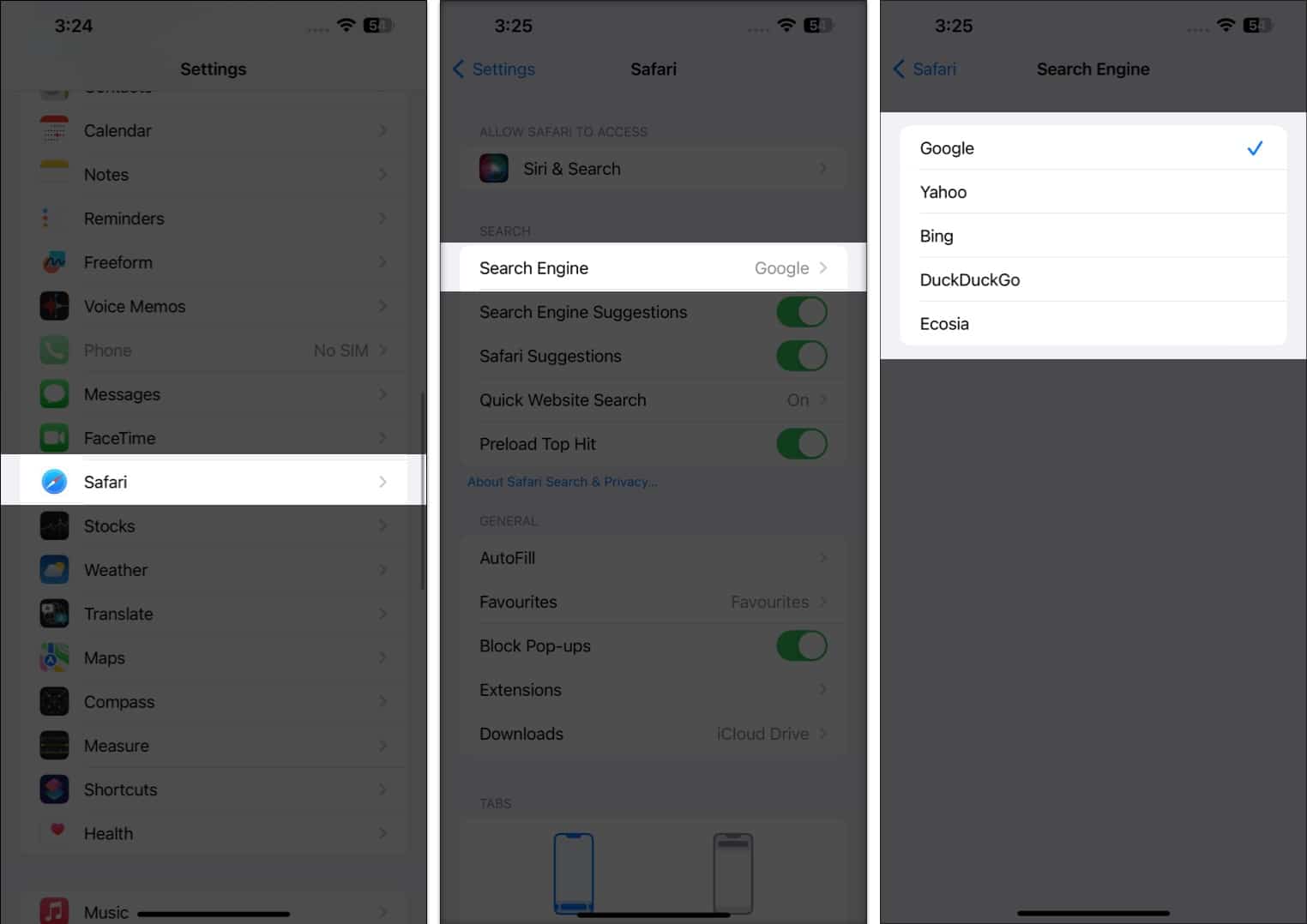 changer le moteur de recherche par défaut dans Safari pour iOS et iPadOS