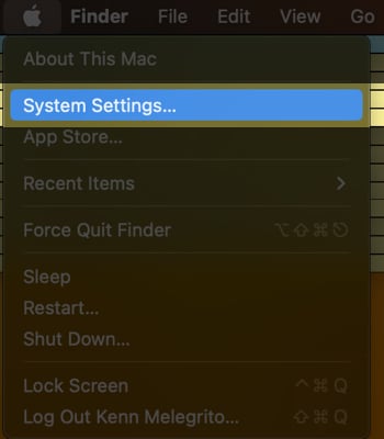 Pour réinitialiser Mac, accédez au logo Apple, appuyez sur Paramètres système