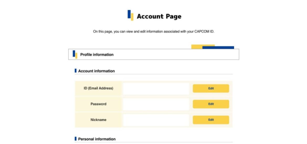 Page de compte d'identification CAPCOM