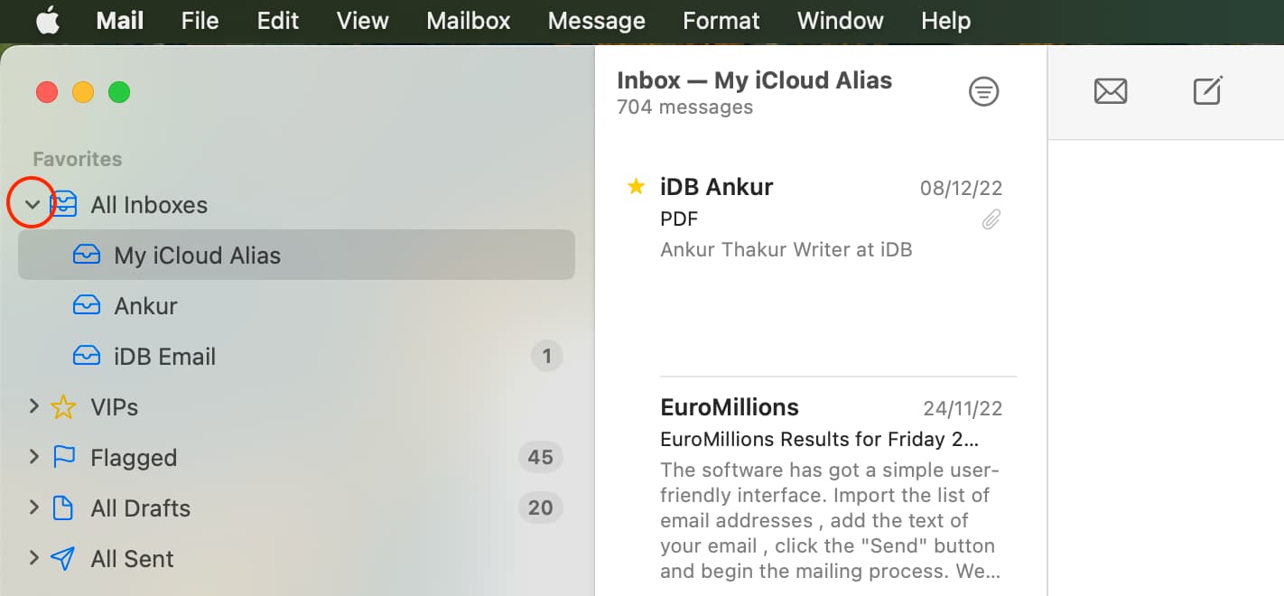 Toutes les boîtes de réception dans l'application Mail sur Mac