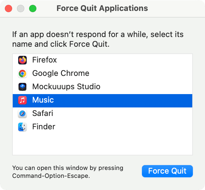 Forcer à quitter l'application Musique sur Mac
