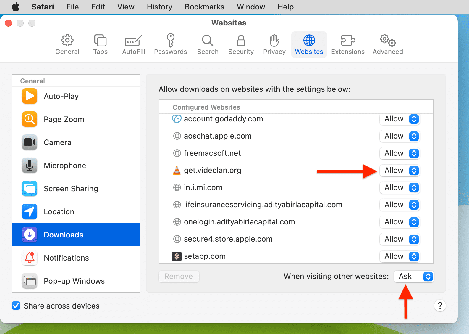 Autoriser les sites Web à télécharger des fichiers dans Safari sur Mac