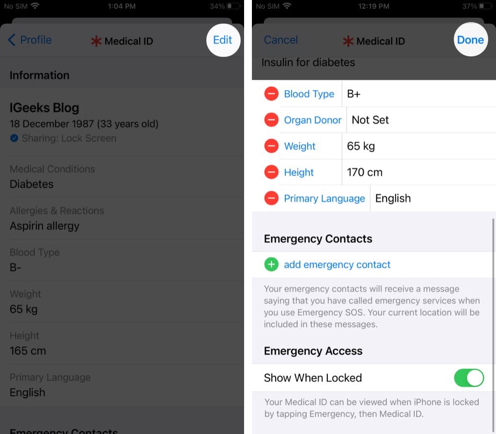 Modifier les informations de votre identifiant médical sur iPhone