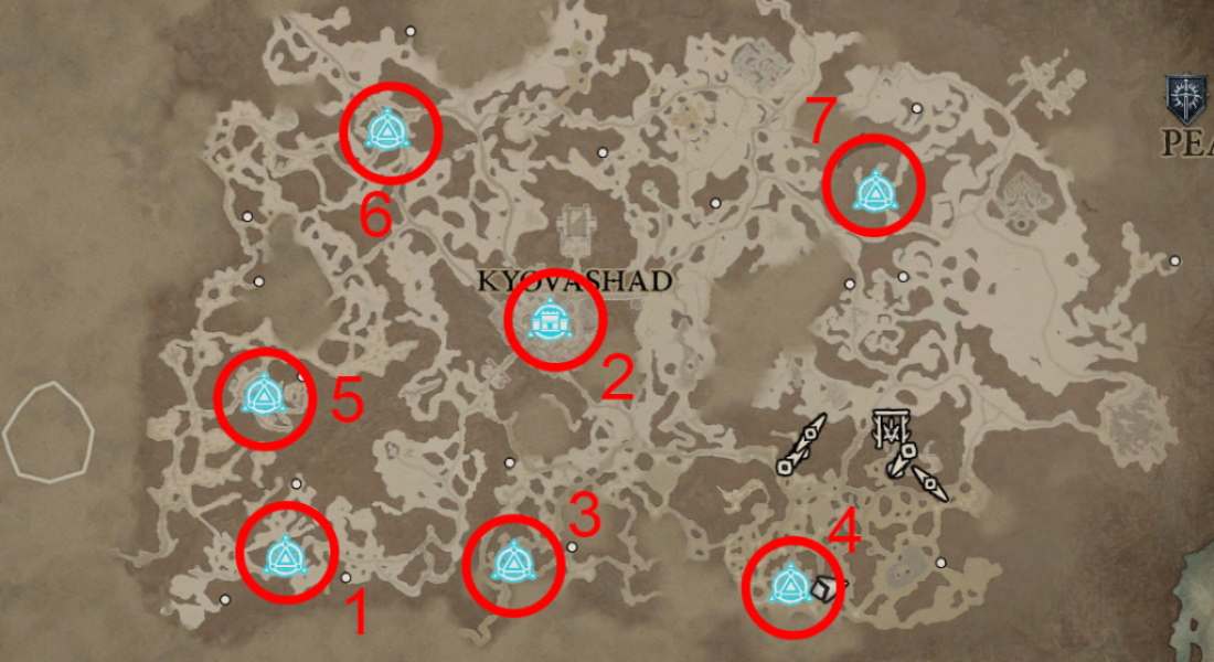 Carte des points de cheminement des pics fracturés Diablo 4