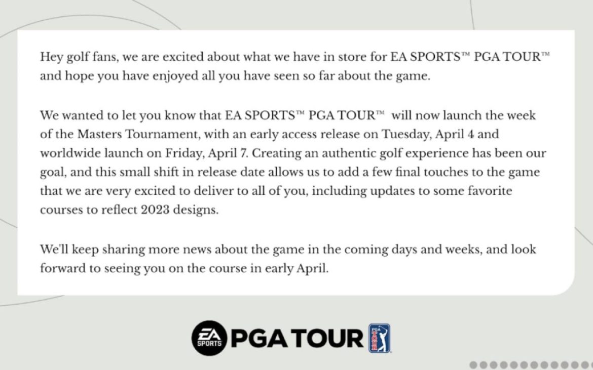 EA Sports PGA Tour 2023 |  Informations sur la date de sortie