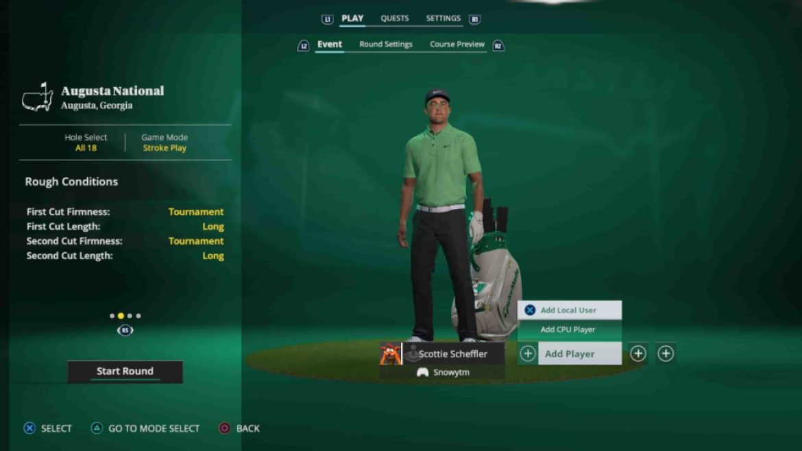 Tournée EA Sports PGA |  Sélectionnez Golfeur |  Jeu rapide