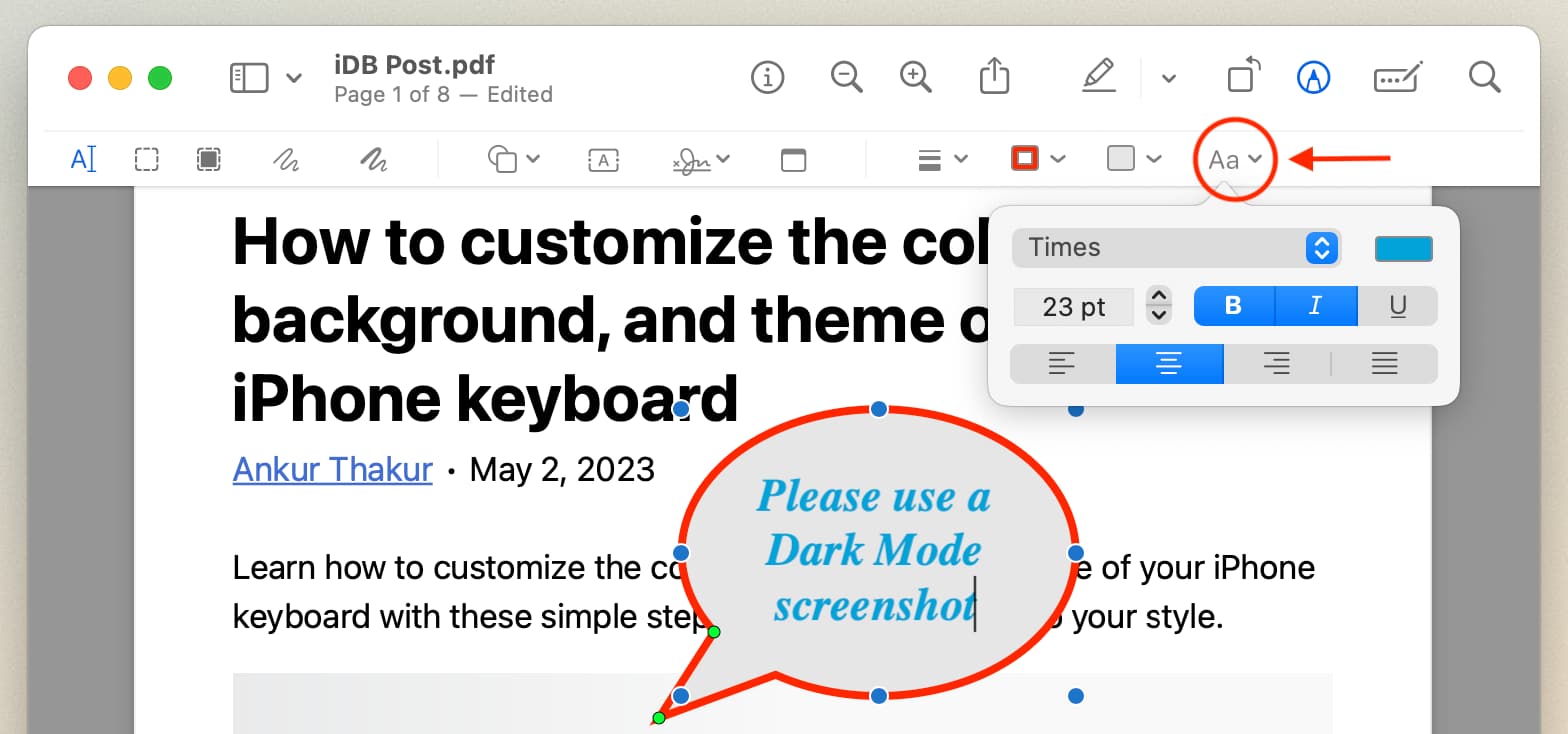 Personnaliser le texte à l'intérieur de la bulle de dialogue sur PDF sur Mac