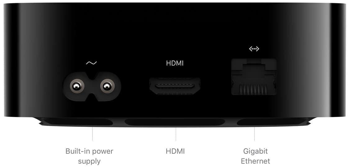 Ports Ethernet, HDMI et d'alimentation à l'arrière de l'Apple TV