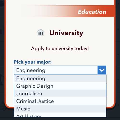 Options de diplôme universitaire dans BitLife