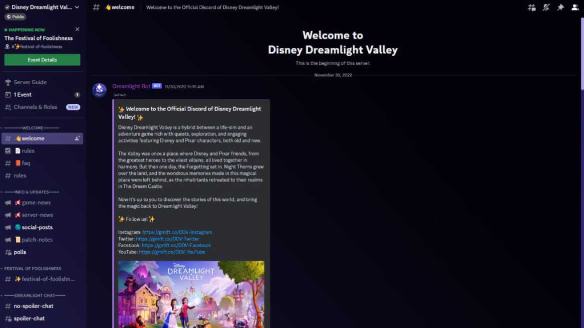 Discussions sur le serveur Discord de Disney Dreamlight Valley