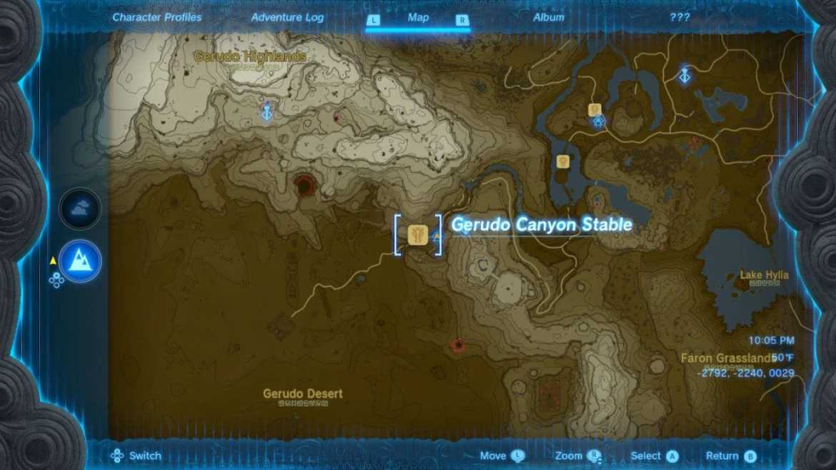 Emplacement stable de Zelda Tears of the Kingdom Gerudo Canyon
